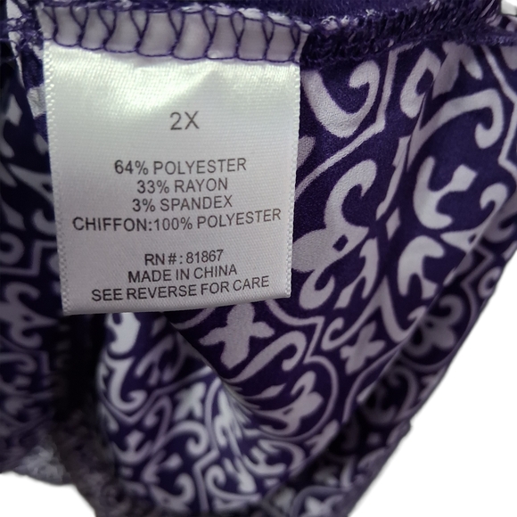 Olivia Sky Purple Long Sleeve Top with Patterned Hem Womens Plus 2X - Picture 8 of 8